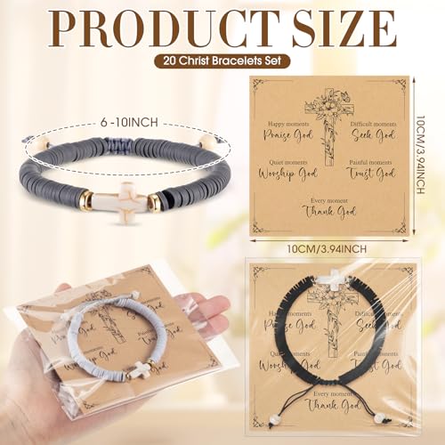 Liliaafar 20 Sets Cross Bracelets Bulk for Kids Teens Adjustable Christian Friendship Bracelets for VBS Sunday School Gifts - color: Dark Colors