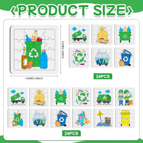 Cinrobiye 24PCS Garbage Truck Coloring Jigsaw Craft Kit for Kids, DIY Recycling Vehicle Activity Set Bulk with 12 Designs, Trash Day Birthday Party Favors, Classroom Learning Projects - color: Garbage