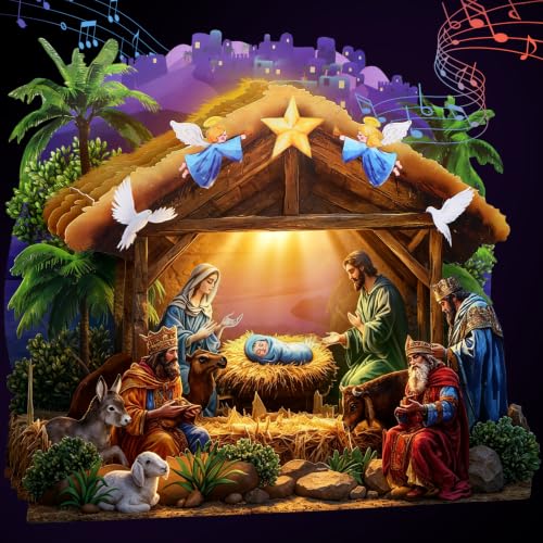 FaCraft Musical Christmas Cards, 3D Pop Up 5-Layer Nativity Scene Decor - color: 1-Nativity