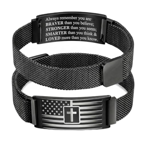 RINHOO Men's American Flag Cross Bracelet Bible Verse Stainless Steel - style: Black-always