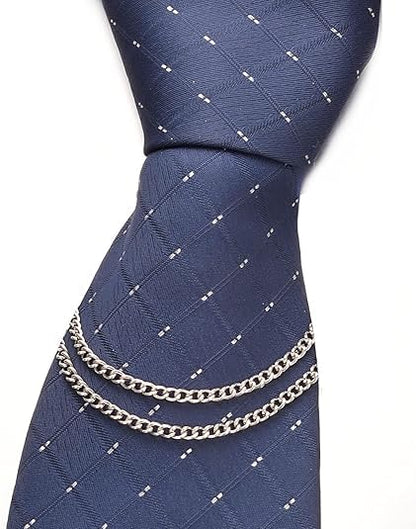 2Pcs Tie Chain for Men Classic with Double Single Gold Silver Elegant Chain Tie Cilp - color: double chain gold silver