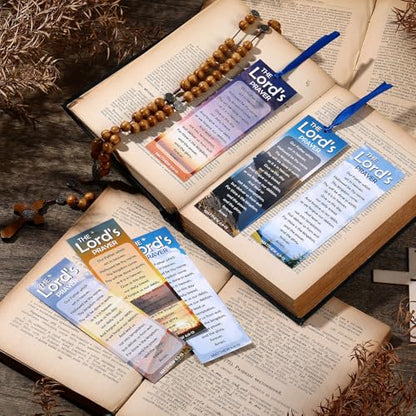 Dispowreath 60 Pcs the Lord's Prayer Christian Bookmarks with Ribbon - style: the Lord's Prayer