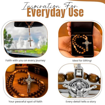 SANCTUM VERITAS Catholic Rosary Necklace | Large Italian Prayer Beads Gift - style: Mahogany Wood