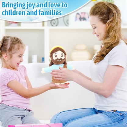 Yelakey Jesus Plush 10", Jesus Plush Stuffed Doll with Halo, White-Skinned Big-Eyed Cute Plushie Gifts for Kids, Christian Stuff Religious Party Toys for Church Easter Christmas Baptisms Favors - color: Brown-big-eyed