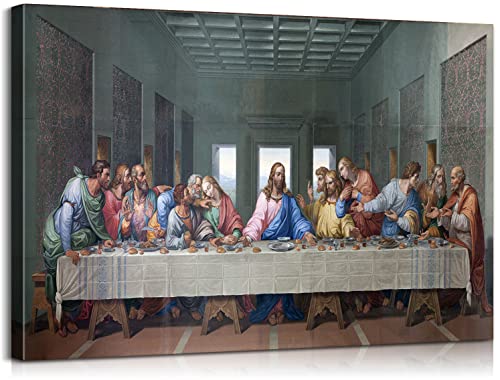 Last Supper Wall Decor Jesus Painting Christian Home Decor Leonardo Da Vinci Art Last Supper Wall Decor Framed Religious Home Decor for Home Dining Room Decor (24''Hx36''W) - color: Art-06, size: 36"L x 24"W