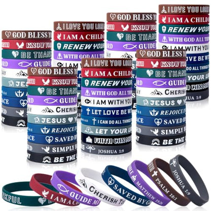 100 Pcs Bible Verse Bracelets Christian Wristbands - color: Dark C-100P