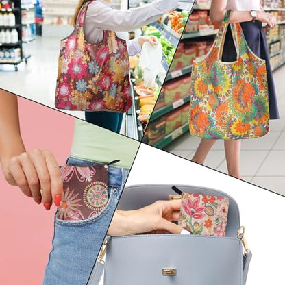 Reusable Grocery Bags, Versatile Tote Bag, Foldable Shopping Totes - color: Sunflower 4 Pack