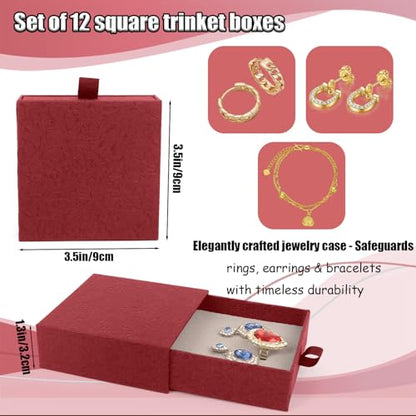 Jewelry Gift Box, 12-Pack Necklace Gift Box Drawer Jewelry Box Bangle Necklace Case For Earrings & Rings, Stylish Necklace Bracelet Organizer, 3.5 x 3.5 x 1.25 Inches (Red) - color: Red
