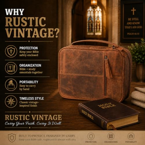 11 x 8 inch Genuine Leather Bible Cover for Men & Bible Case Women Organizer with Handle & Pocket Pen Holder Christian Religious Gift Cross Bookmark Bible Carrying Bag for Church - Red - color: Red