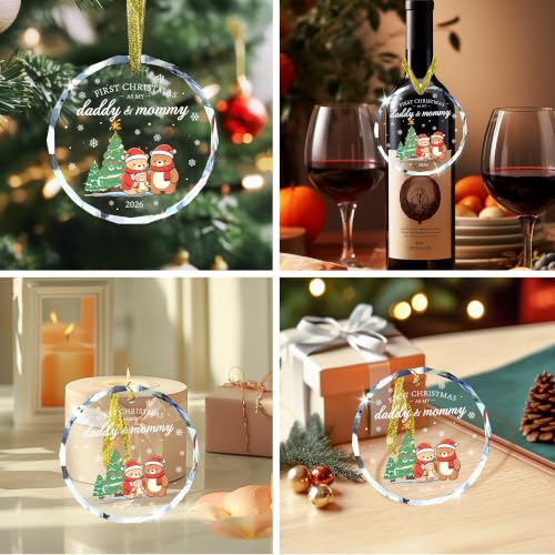 First Christmas as Daddy & Mommy 2026 Glass Ornament - style: Bear Parents