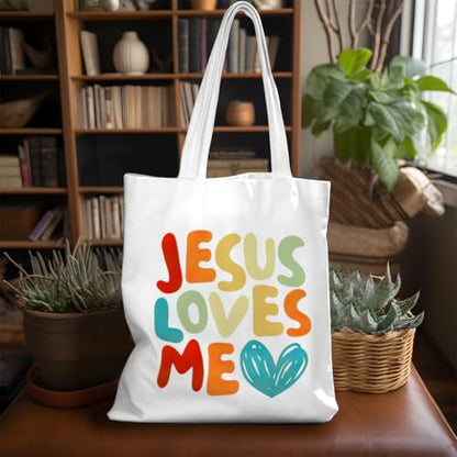 VICBOU Bible Verse Canvas Tote Bag Religious Christian Gifts for Women Men Faith Canvas Tote Reusable Grocery Bag - color: Jesuslovesme