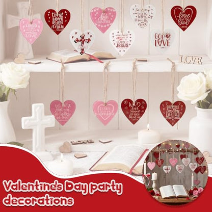 AceOrbit 60 Pcs Acrylic Christian Valentine's Day Tree Ornaments, Double Sided Print, Heart & Cross Hanging Designs with Ropes Faith Based Love Tokens for Couples, Church Gifts, Wedding Favors