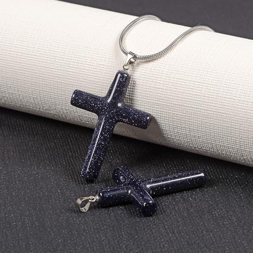 Justinstones Natural Gemstone Carved Cross Reiki Chakra Pendant Necklace 22 Inch - color: 40mm Synthetic Blue Goldstone