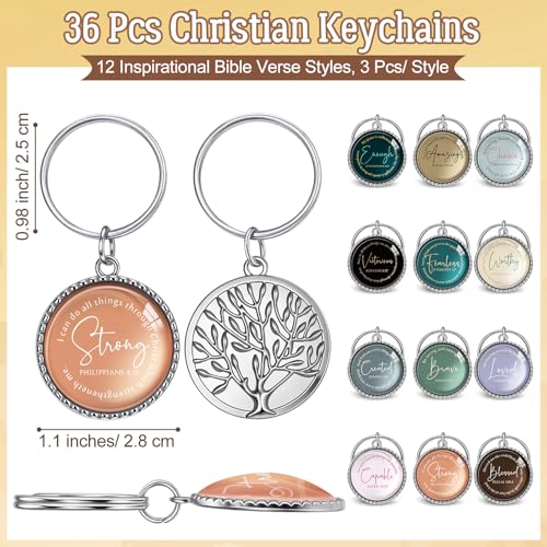 Equsion 36 Pcs Christian Keychain Bulk Mini Bible Keychains, Retro - color: Retro