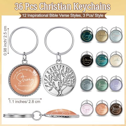 Equsion 36 Pcs Christian Keychain Bulk Mini Bible Keychains, Retro - color: Retro