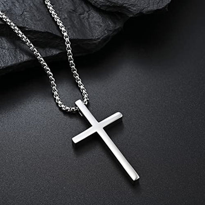Cross Necklace for Men,Stainless Steel Christian Pendant Jewelry - color: C-silver-60cm chain