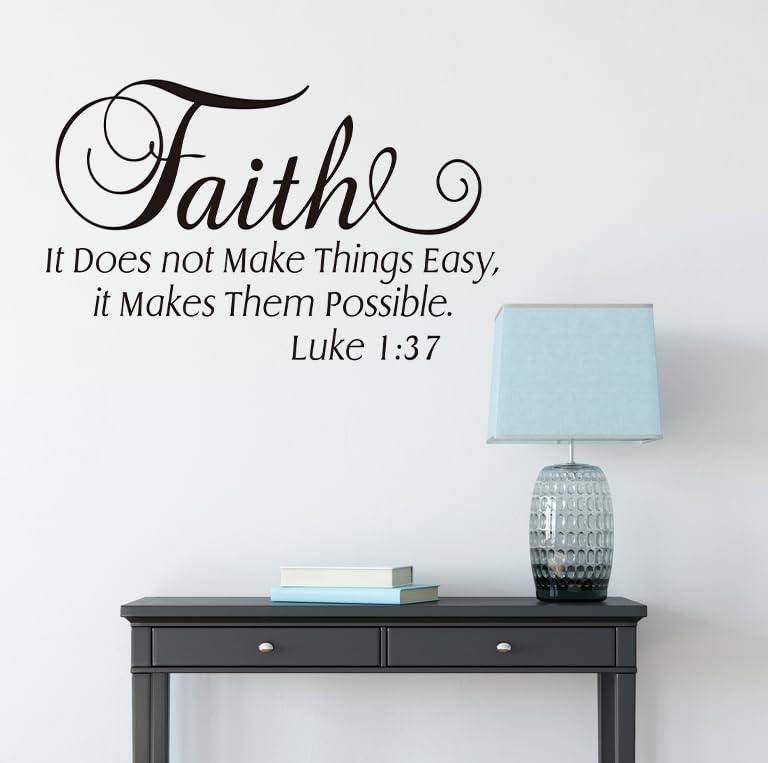 Luke 1:37 Christian Wall Decals, Faith It Does Not Make Things Easy it Makes Them Possible Bible Verse Wall Stickers, Scripture Quotes Religious Phrase Vinyl Wall Art for Home Church