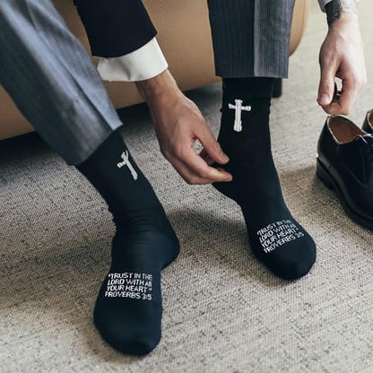 Unisex Cross Socks,Gifts for Christian On Easter and Christmas - color: Proverbs 3:5 - Black