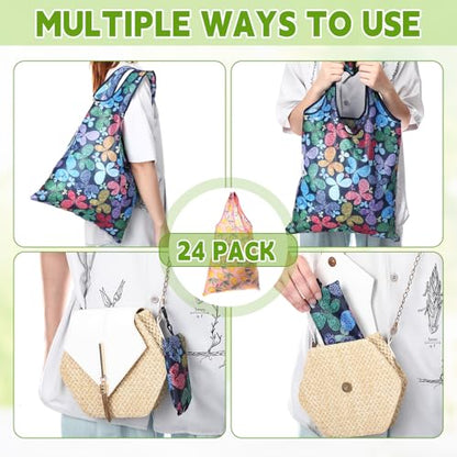 Paterr 24 Pcs Reusable Grocery Shopping Bags Foldable Bulk - style: Elegant Style