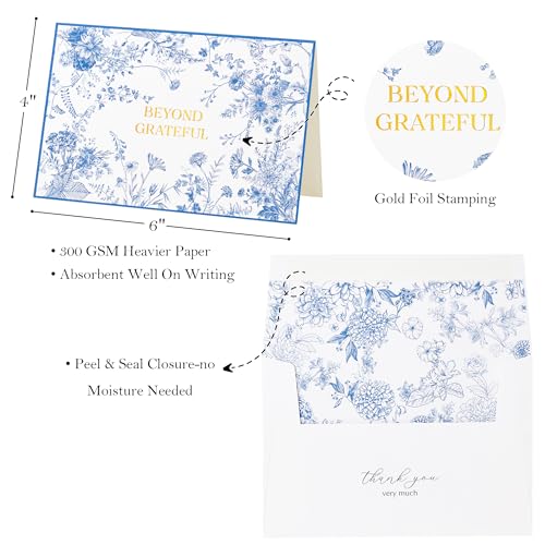 Crisky 4x6 Beyond Grateful Thank You Cards with Envelopes Bulk, 50 Pack Blue Floral Thank You Notes with Envelopes Set for Bridal Shower, Wedding Engagement, Baby Shower, Graduation, Birthday - style: Modern Floral