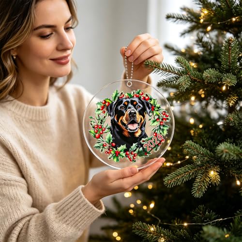 Rottweiler Christmas Ornament 2026, Dog Ornaments for Christmas Tree, Black Dog Acrylic Pet Ornament, Rottweiler Gifts for Women, Rottie Mom - color: Rottweiler