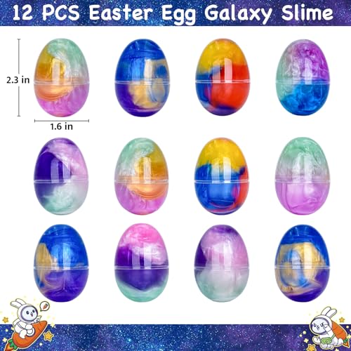 12 Pack Galaxy Slime Easter Eggs - Prefilled Egg Fillers for Kids Boys Girls, Galaxy Slime Kits for Easter Basket Stuffers, Stress Relief Sensory Toys, Easter Egg Hunt Prizes & Party Favors