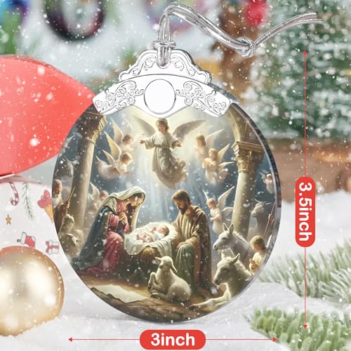 Christian Gifts: Nativity Christmas Ornaments - Religious Gifts for Kids and Women of Faith - Christmas Tree Decoration Stained Glass Ornament - color: Nativity Ornamnet
