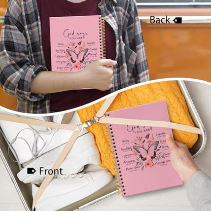 huester Inspirational Christian Butterfly Notebook Journal, God Says You Are Bible Scripture Pink Journal Notebooks for Note Taking, Bible Journaling Hardcover Paper Spiral Notebook, 5.5x8.3 Inch - color: pink