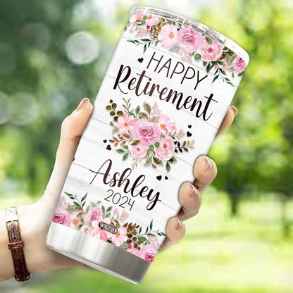 Personalized Happy Retirement Tumbler Travel Cup Coffee Mug Insulated Stainless Steel 20oz With Lid Gifts for Coworker Friend Teacher Boss Dad Mom Doctor Women Men - color: RETIREMENT