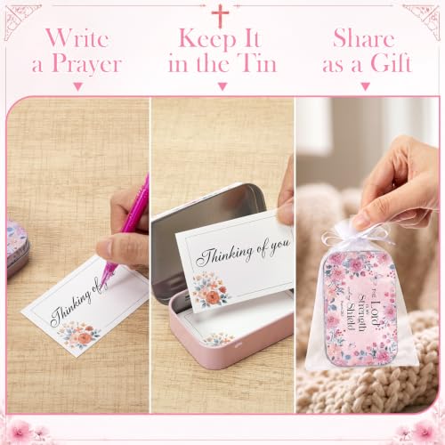 24 Sets Prayer Box Bulk with Cards, Pencils and Organza Bags, Floral Tin Prayer Boxes for Christian Gifts, Christmas, Church Favors, Bible Study, Baptism (Vibrant Floral) - style: Vibrant Floral