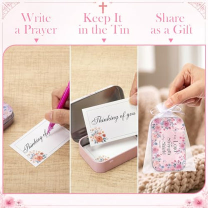24 Sets Prayer Box Bulk with Cards, Pencils and Organza Bags, Floral Tin Prayer Boxes for Christian Gifts, Christmas, Church Favors, Bible Study, Baptism (Vibrant Floral) - style: Vibrant Floral