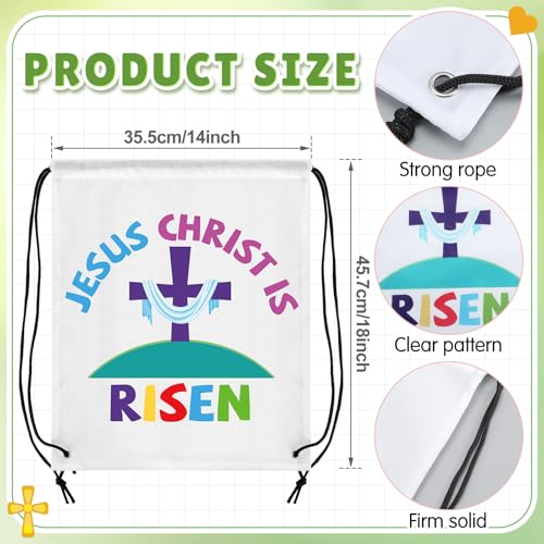 24 Pcs Christian Easter Drawstring Backpack He Lives Drawstring Religious Nativity He Is Risen Christian String Bag for Sunday School Church Classroom Prizes Party Favors Supplies Gift - style: He Lives