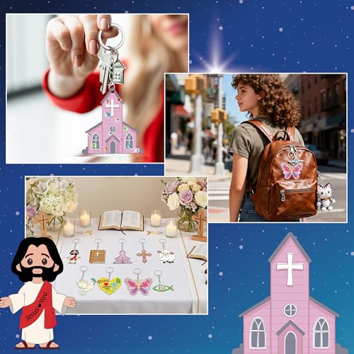 36 Sets Christian Wood Craft Kits Color Your Own Jesus Religious Keychains - color: Christian Color Your Own Keychains