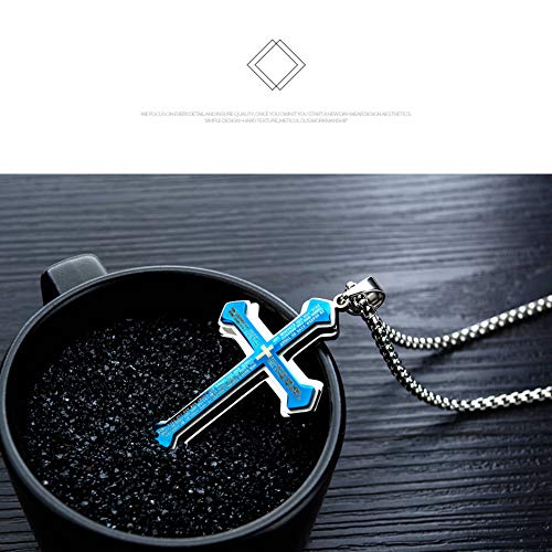 OLEVS Men's Cross Pendant Necklace Large Stainless Steel Cross Pendant Necklace for Men Women - color: Blue