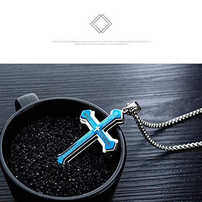 OLEVS Men's Cross Pendant Necklace Large Stainless Steel Cross Pendant Necklace for Men Women - color: Blue