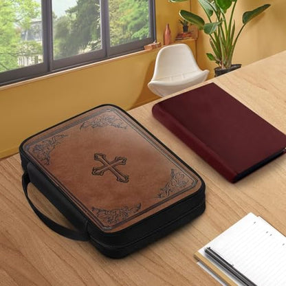 Cross Design Bible Cover for Women Men with Handle Portable Book Carrying Cases Church Bag - color: Cross