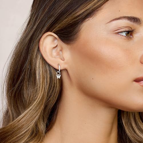 DAILY VIBES Cute Butterfly Star Cross Heart CZ Dangle Earrings for Women - color: Silver Butterfly CZ