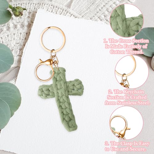 Knit Cross keychain Christian Gifts for Women Men Religious Gifts Bohe Backpack Charms Christian Keychain - color: Olive Green