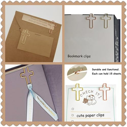 Gold Cross Paper Clips with Ribbons Set. Loaded Bible Supplies - color: Gold