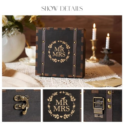 AW BRIDAL Black Wedding Keepsake Box Mr Mrs Memory Box Wood Storage Box with Lids Anniversary Engagement Gifts for Couples Bridal Shower Bride Gifts - color: Black Mr & Mrs