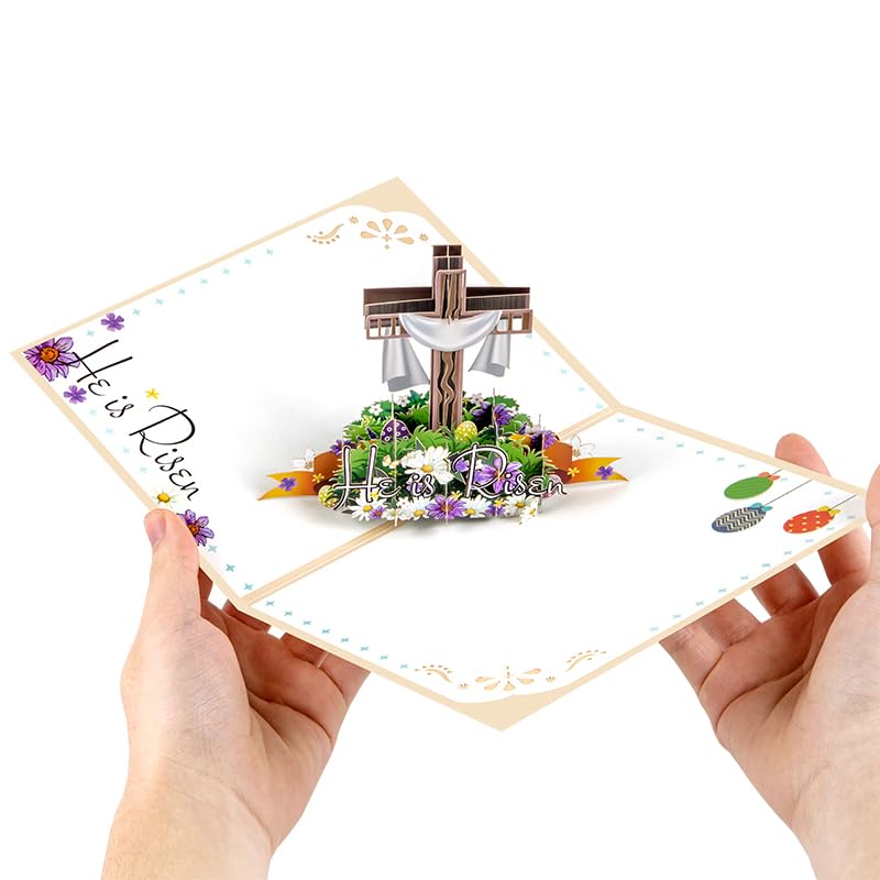 He is Risen Religious Easter Greeting Card,Easter Christian 3D Pop Up Blessings Card with Envelopes for Christmas, Thanksgiving, Birthday, Wedding, Encouragement Gift - color: Easter Cross