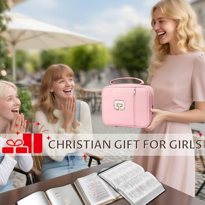 WOBAGMEN Bible Cover for Women,Pink PU Leather Personalized Bible Case with Bible Study Supplies,Including Tabs and Highlighter Set, Faith Chiristain Gift for Women Girls(Pink, C) - size: C