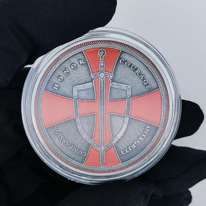 Christian Warrior Challenge Coin - The Knight Templar Coin Red Cross Religious Collection Coin