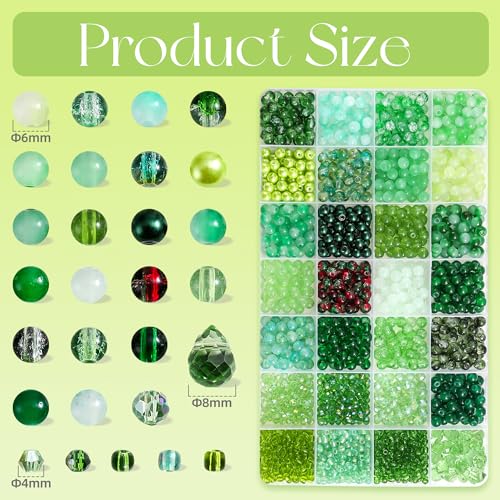 1600Pcs Green Glass Beads for Bracelets, Beaded Plant Kit - color: 24 Green
