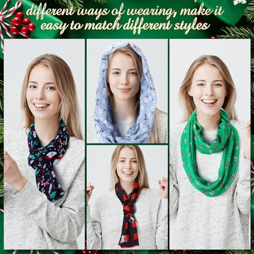Handepo 6 Pcs Christmas Infinity Scarf Lightweight Holiday Loop Sheer Scarves Sheer Infinity Women's Scarves (Classic Style)