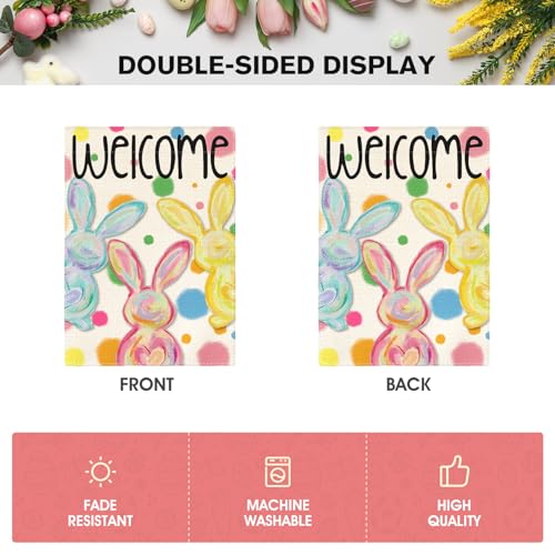 AVOIN colorlife Easter Painted Bunnies Garden Flag 12x18 Inch Outside - size: Garden Size-12 x 18"