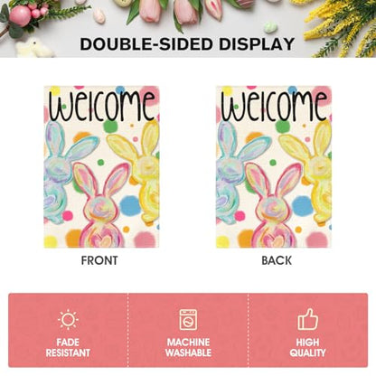 AVOIN colorlife Easter Painted Bunnies Garden Flag 12x18 Inch Outside - size: Garden Size-12 x 18"