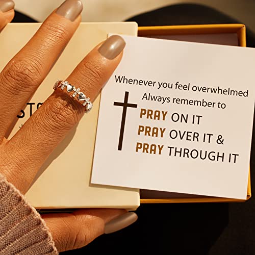 STORYJEWELLERY Cross Rings for Women, 925 Sterling Silver Purity Ring with Cubic Zirconia, Dainty Christian Jewelry, Confirmation and Baptism Gifts - color: Cross Heart Ring - 925 Sterling Silver
