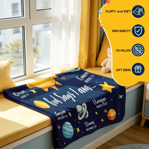 Mosslink Baptism Gifts for Boys Girl, Christian Gift Planets Blanket 40"x50" - color: Blue-god Says I Am