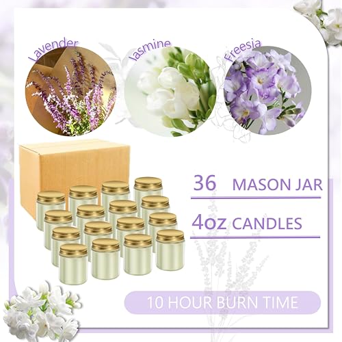 ACITHGL 36 Pcs 4oz Mini Mason Jar Candles Small Scented Candles Bulk Aromatherapy Ideal Souvenir Favors for Wedding Birthday Party (Freesia, Lavender, Jasmine, Gold) - color: Gold, style: Freesia, Lavender, Jasmine